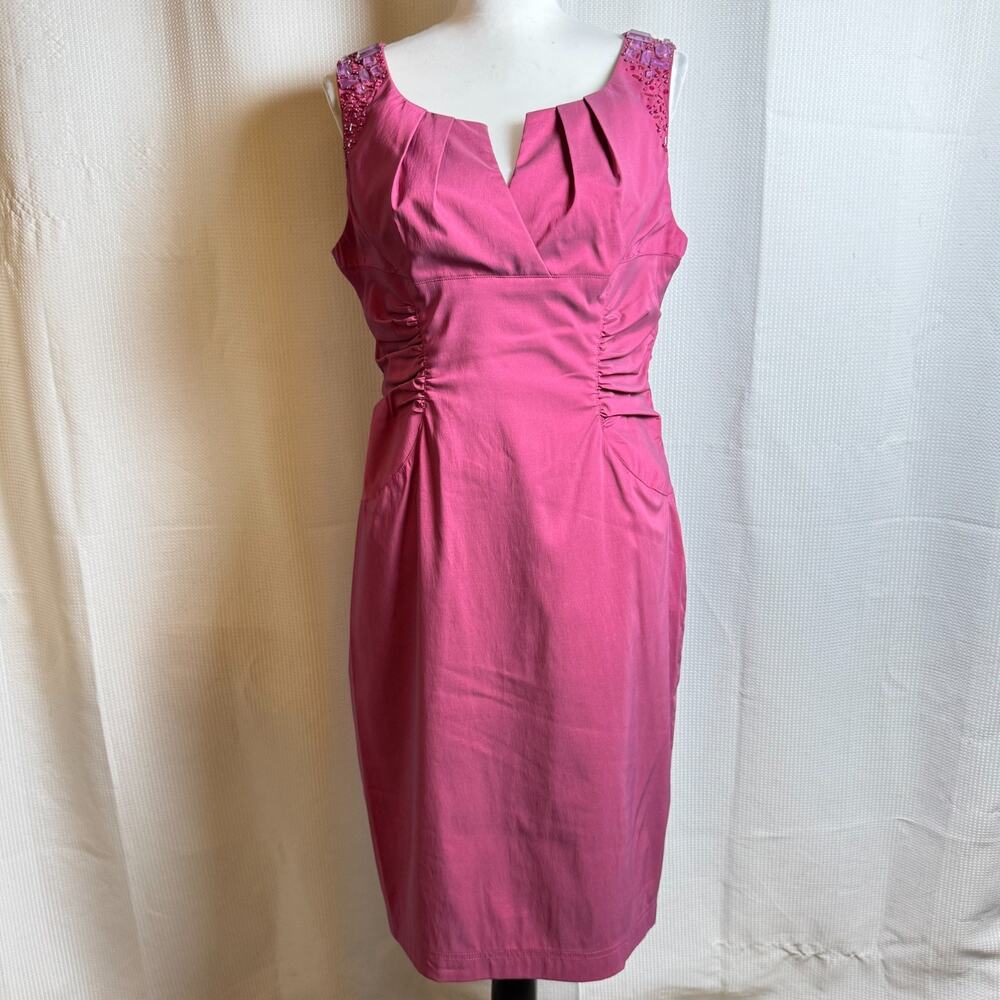 Adrianna Papell Dress Pink Taffeta Jeweled Womens Sz 12 Cocktail Sheath in EUC